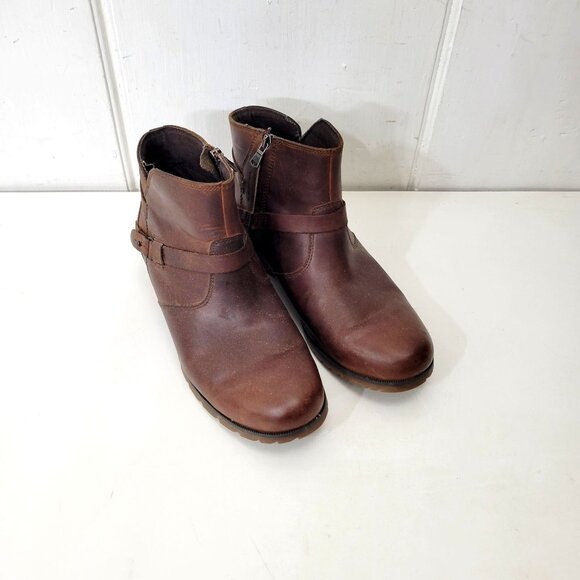 Teva Brown Leather Ankle Boots With Side Zippers & Buckle Detail Women's Size 10 - Picture 8 of 8